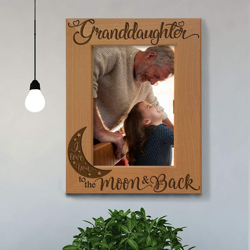 KATE POSH Granddaughter I Love You to The Moon and Back Engraved Wood Picture Frame, Grandma Grandpa Gifts, Christmas, Birthday, Mother's Day, Father's Day (5x7 Vertical) - Image 4